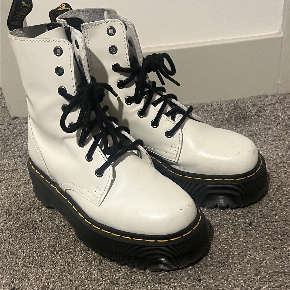 Dr. Martens White Combat Boots with Black Laces